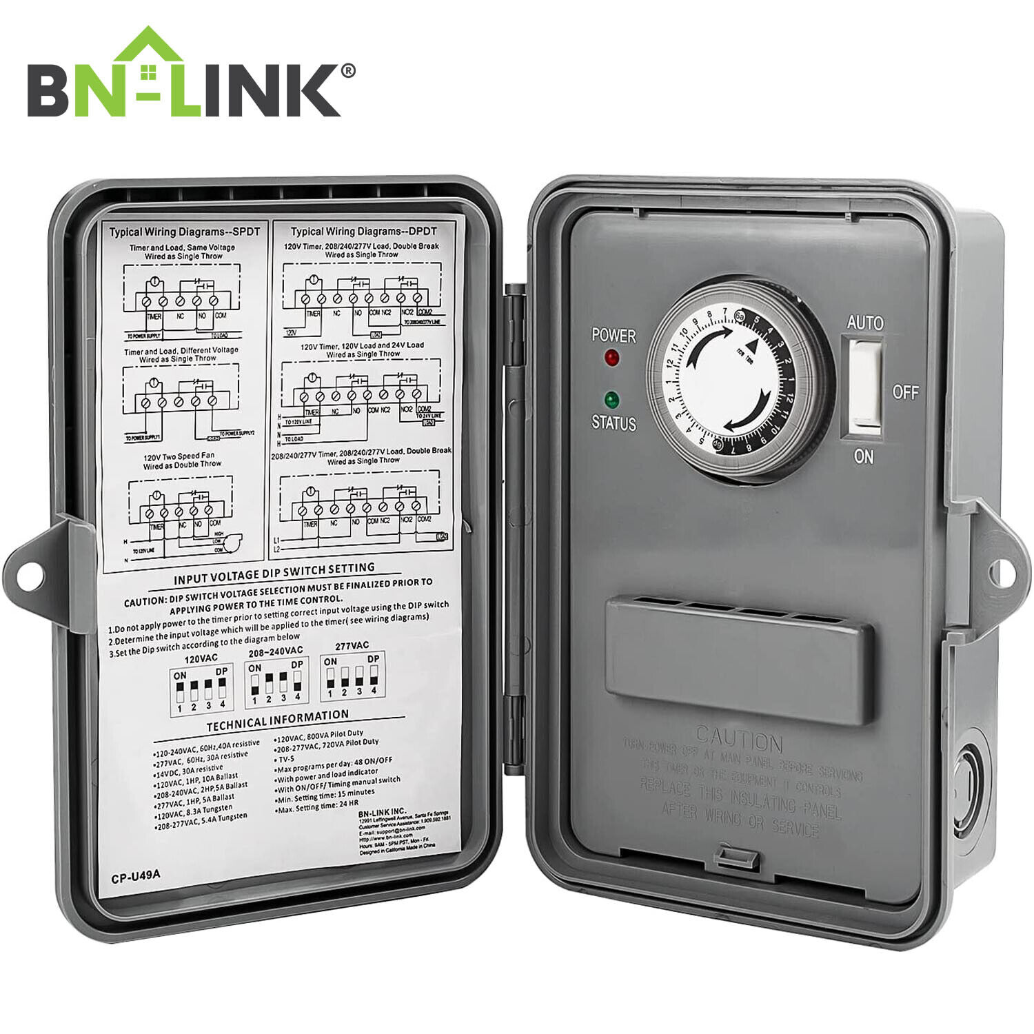 BN-LINK Pool Pump Timer Outdoor Timer Box, Heavy Duty 24Hr Programmable For Pool