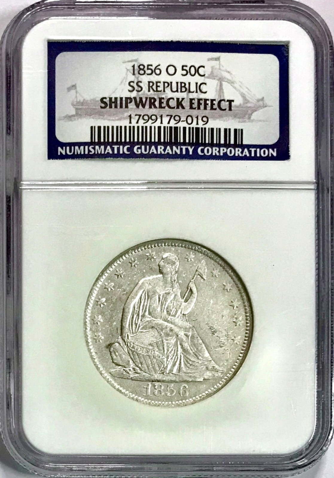 1856-O SS Republic Liberty Seated Silver Half Dollar NGC Shipwreck Effect