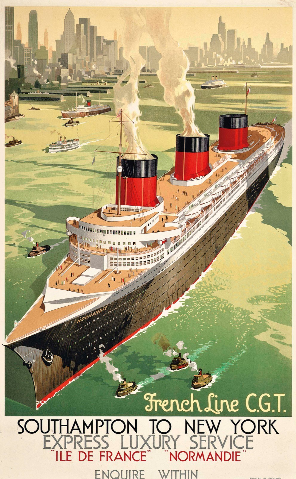 1936 The French Line Normandie Ship Vintage Travel Poster Print 1936 The French Line Normandie Ship Vintage Travel Poster Print