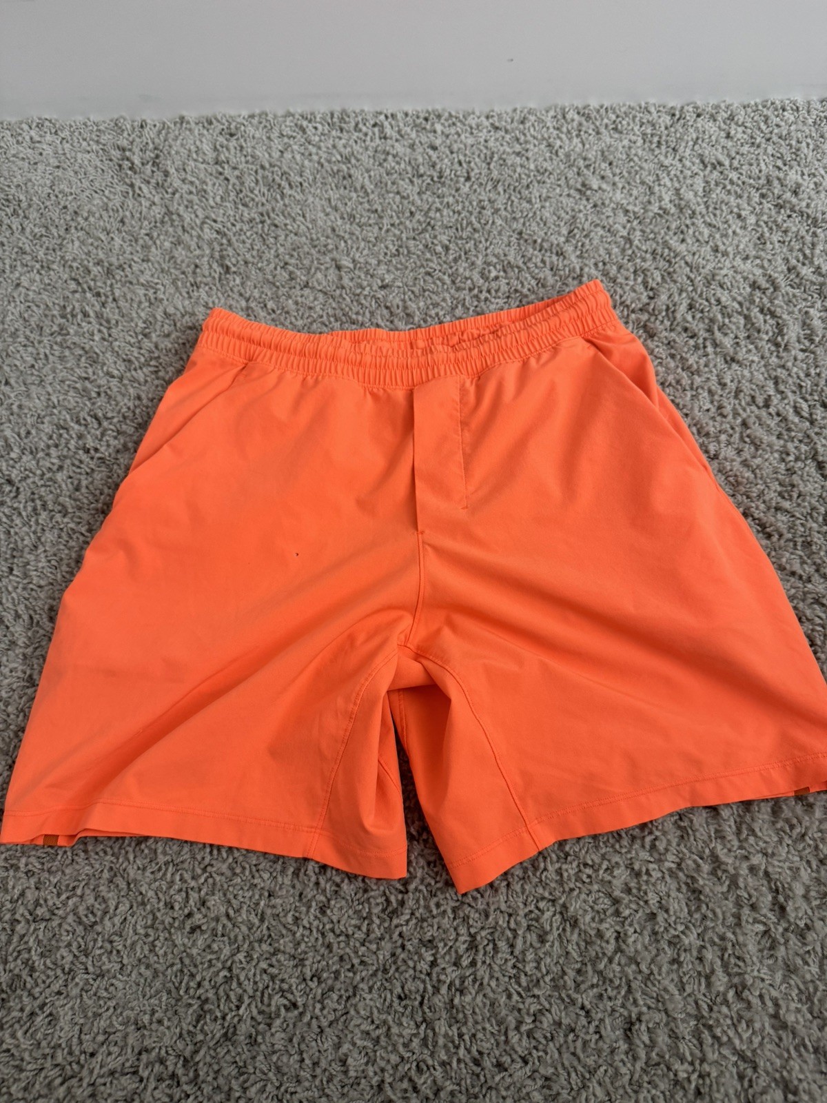 Lululemon Men’s Pace Breaker large Linerless Orange Neon Gym Run Lululemon Men’s Pace Breaker large Linerless Orange Neon Gym Run