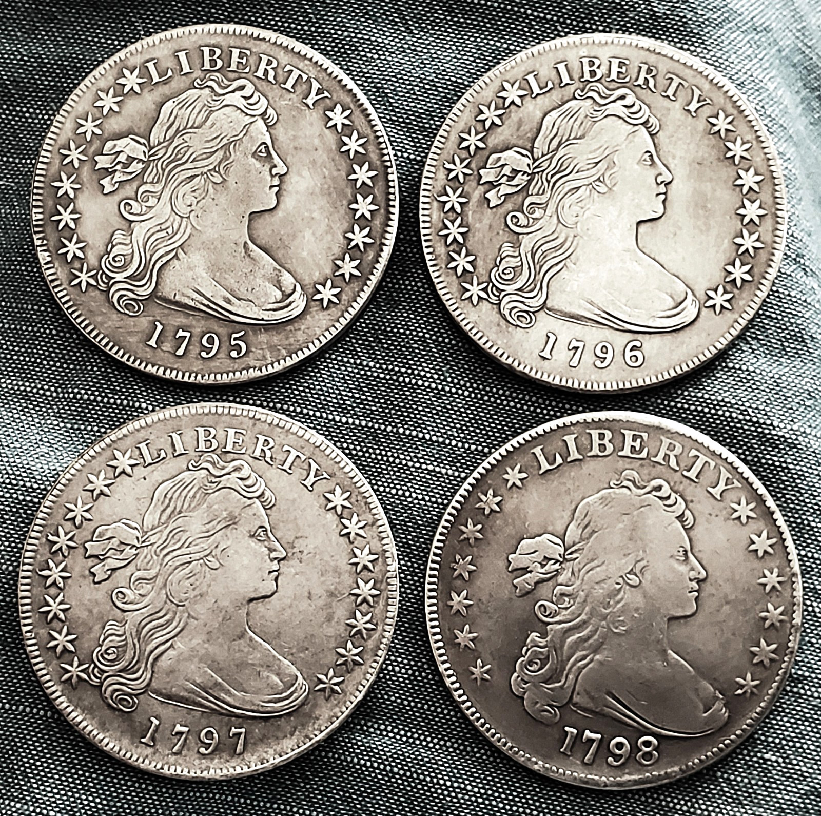 PRE-OWNED LOCAL ESTATE SALE: 4 SiLVER-PLATED FLOWING HAIR DOLLARS 1795, 96 97 98