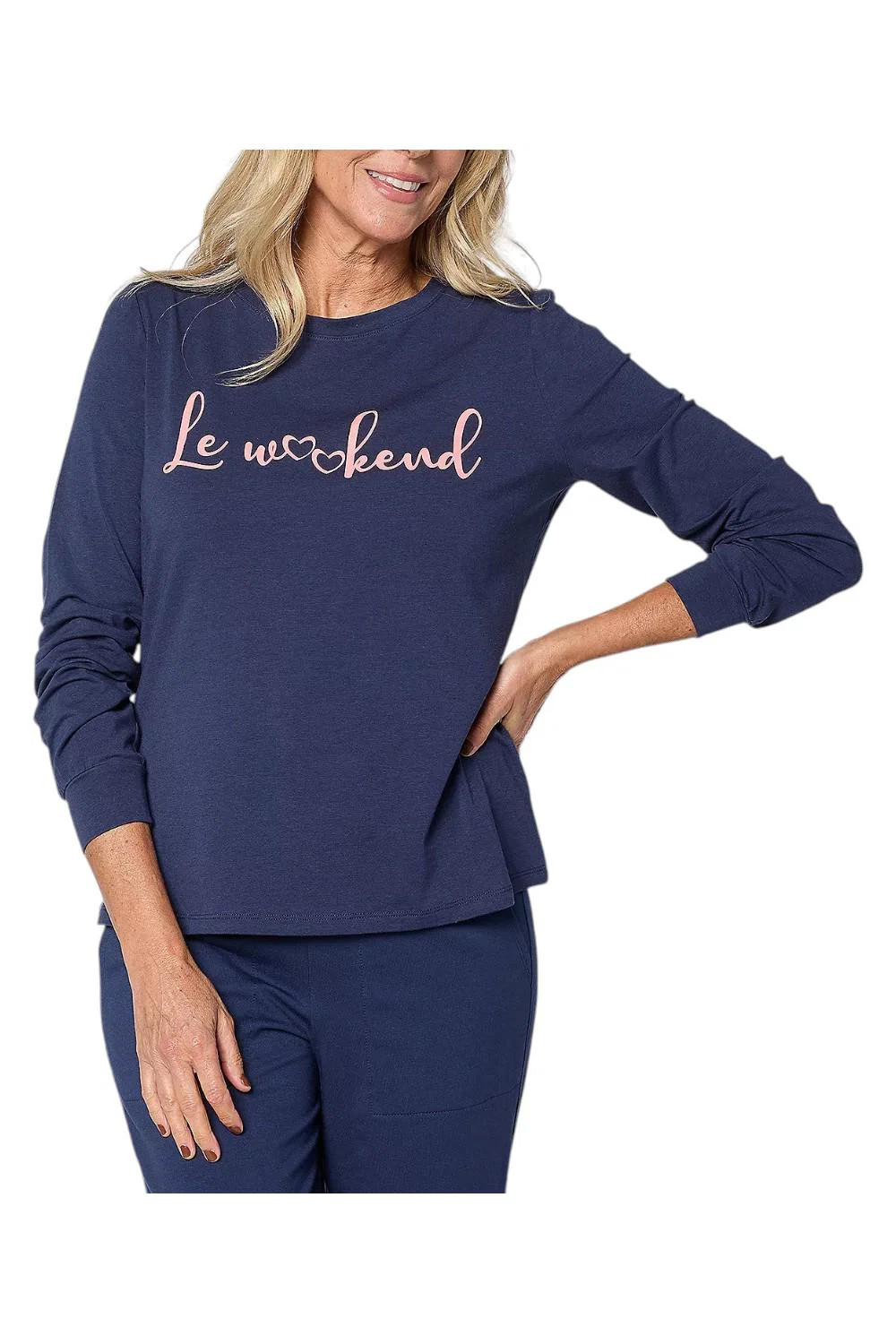 AnyBody Women's Cozy Knit Message Top Navy