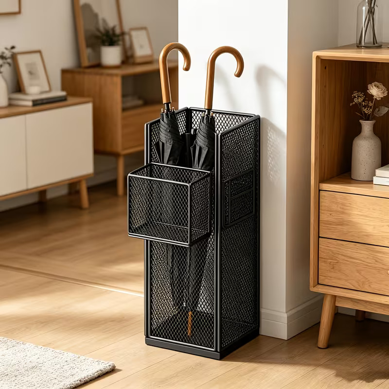Square Metal Umbrella Holder Free Standing Umbrella Rack Stand for Entryway Door