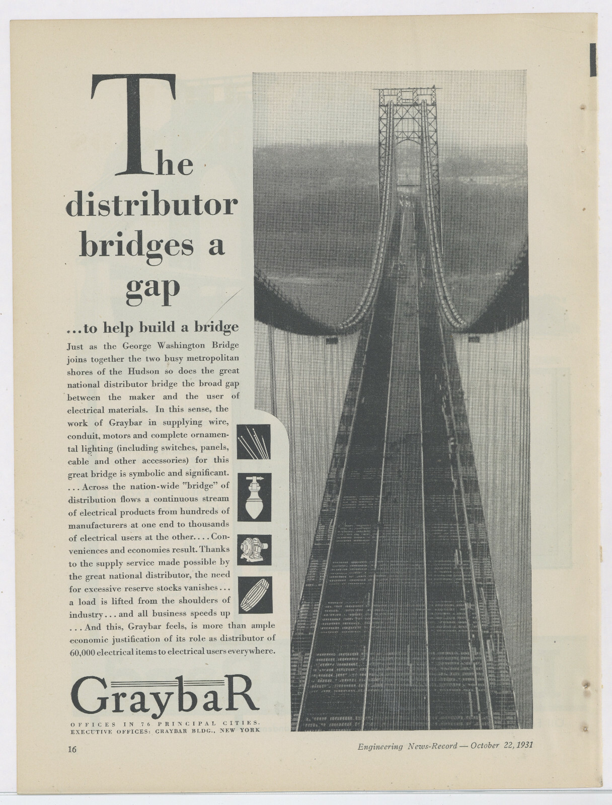 1931 Graybar Ad: George Washington Bridge, Hudson River - Very Nice Viewpoint 1931 Graybar Ad: George Washington Bridge, Hudson River - Very Nice Viewpoint