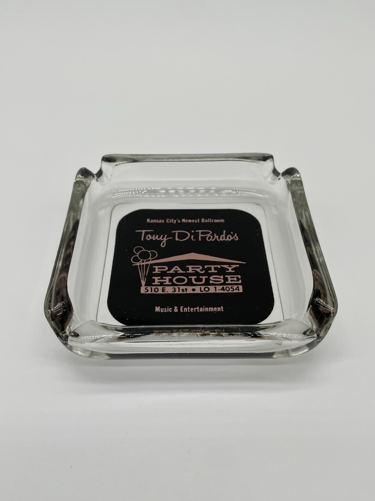 Tony Di Pardo’s Party House Glass Advertising Ashtray Vintage Tony Di Pardo’s Party House Glass Advertising Ashtray Vintage