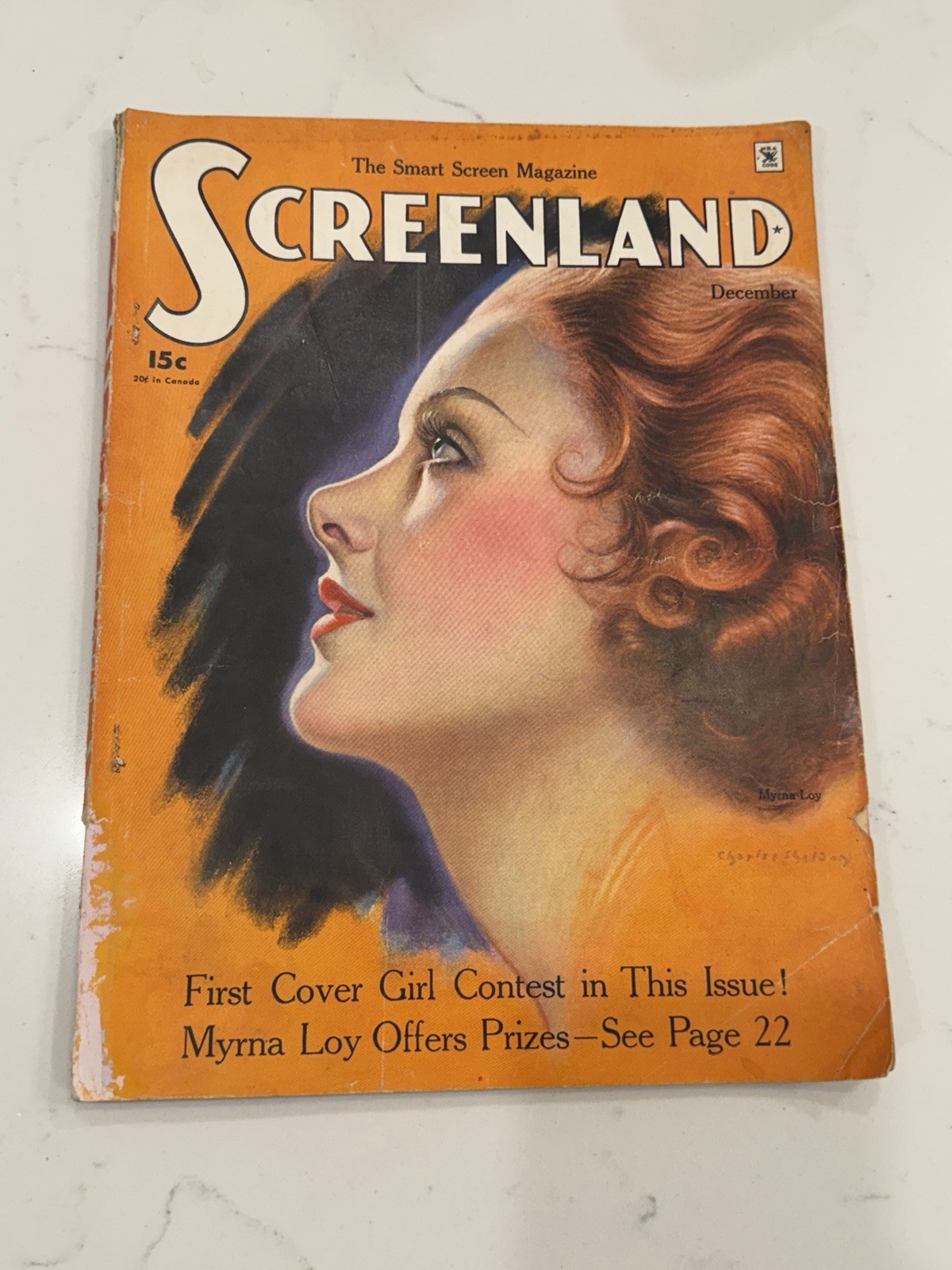 SCREENLAND Magazine Dec 1934 MYRNA LOY cover by Charles Sheldon -