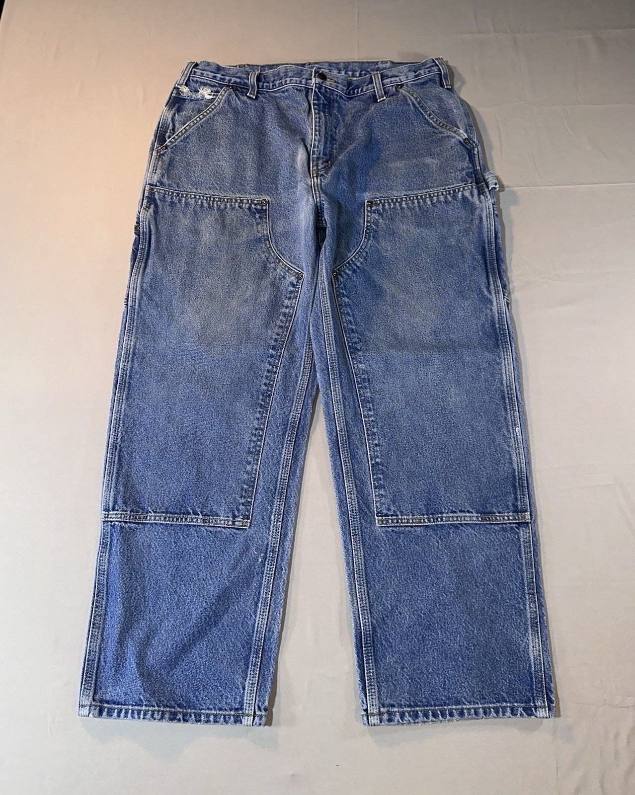 Carhartt B73 DST Jeans Mens 38x30 (36/29) Blue Dungaree Double Knee Distressed Carhartt B73 DST Jeans Mens 38x30 (36/29) Blue Dungaree Double Knee Distressed
