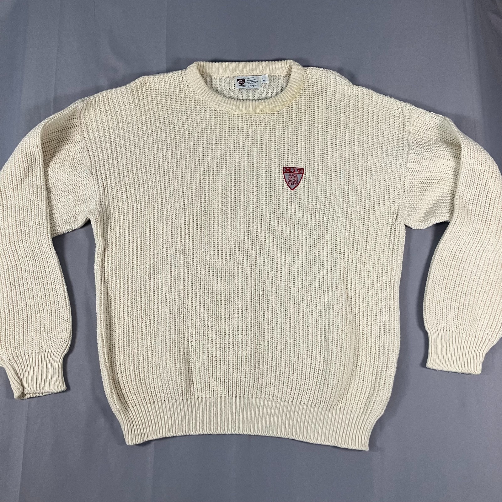Harvard The Coop Sweater Men’s Large Cream Cotton Crewneck Made in USA College
