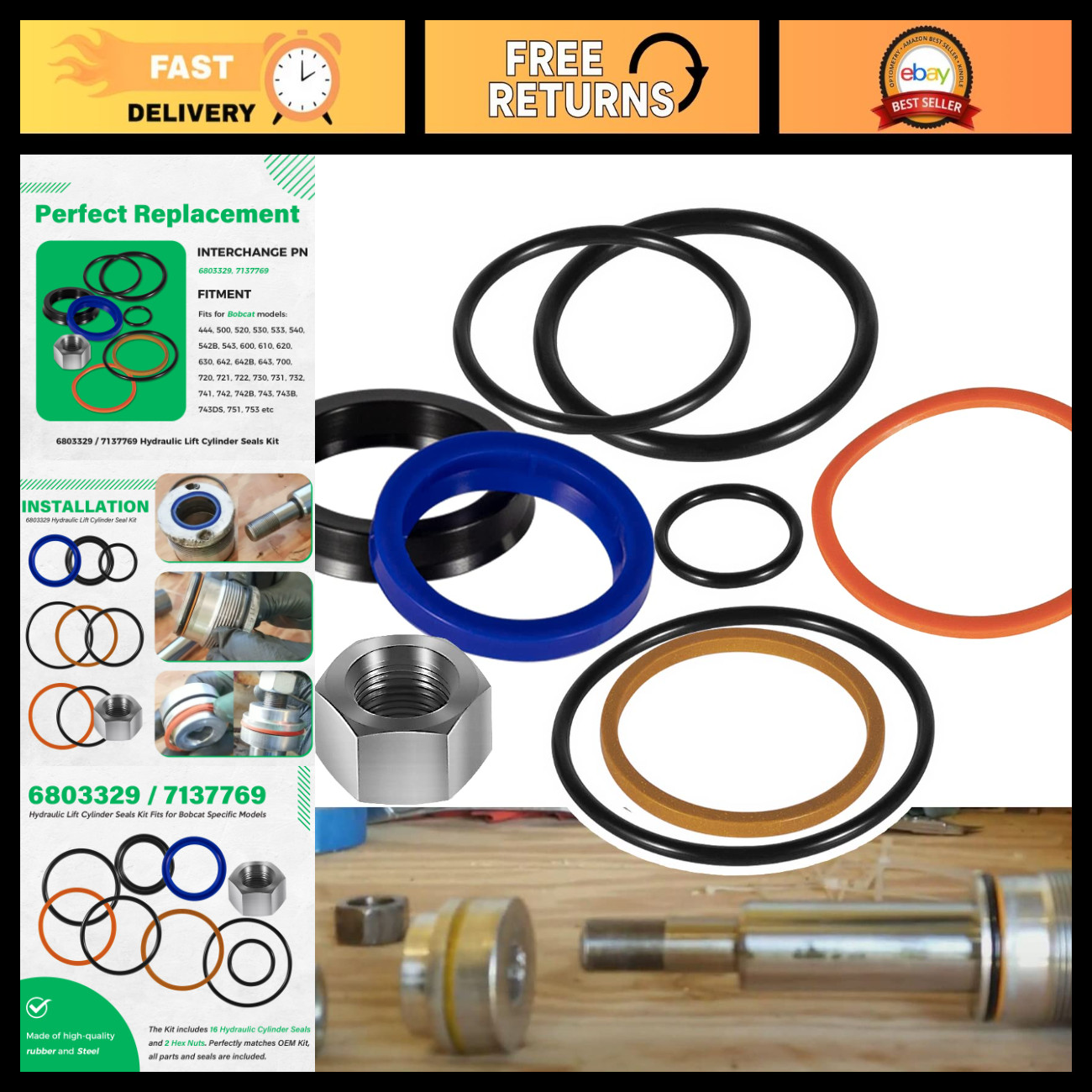 Hydraulic Lift Cylinder Seals Kit 2 Pack for Skid Steer Bobcat 444 500 520 530 5 Hydraulic Lift Cylinder Seals Kit 2 Pack for Skid Steer Bobcat 444 500 520 530 5