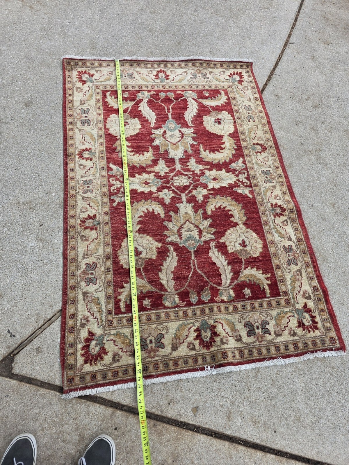Vintage Middle Eastern Style Hand Knotted Wool Rug 4x6.5 ft Red Cream Floral