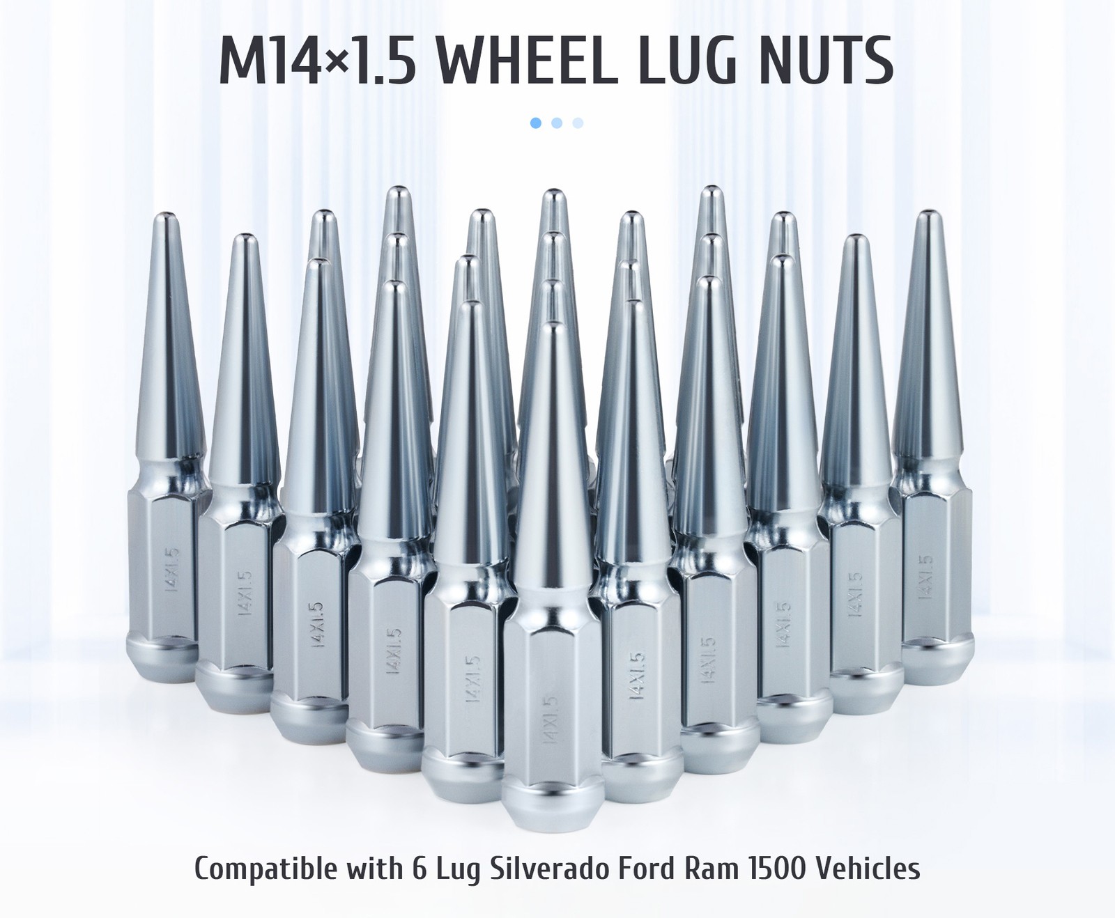 24 PCS Chrome Spike Lug Nuts 14x1.5 For Chevy Silverado Tahoe 4.4\