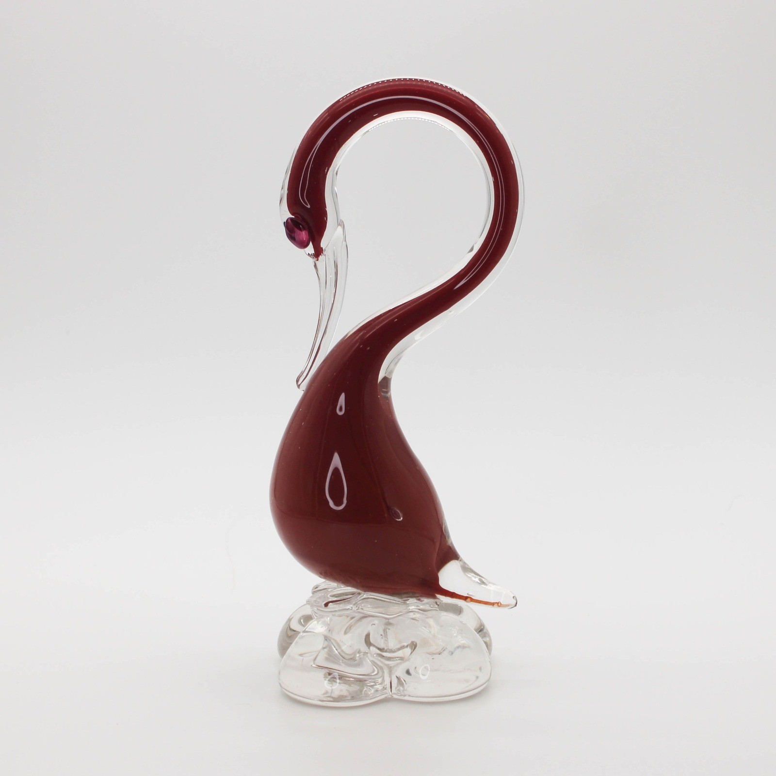 Vintage Authentic Murano Sommerso Glass Swan Figurine Cranberry Red & Clear