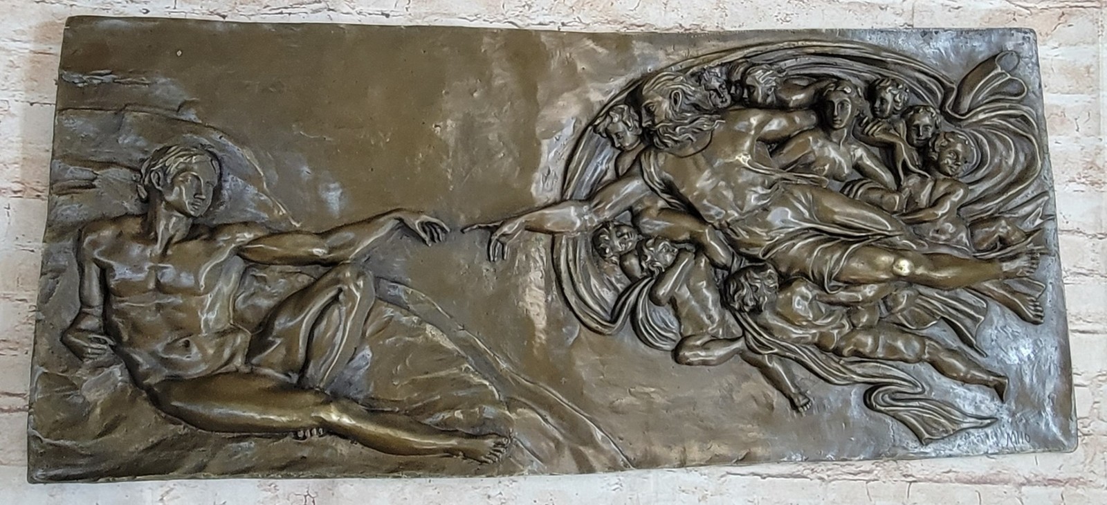 Large Bas Relief by Michael Angelo Creation Of Adam Bronze Sculpture Figurine