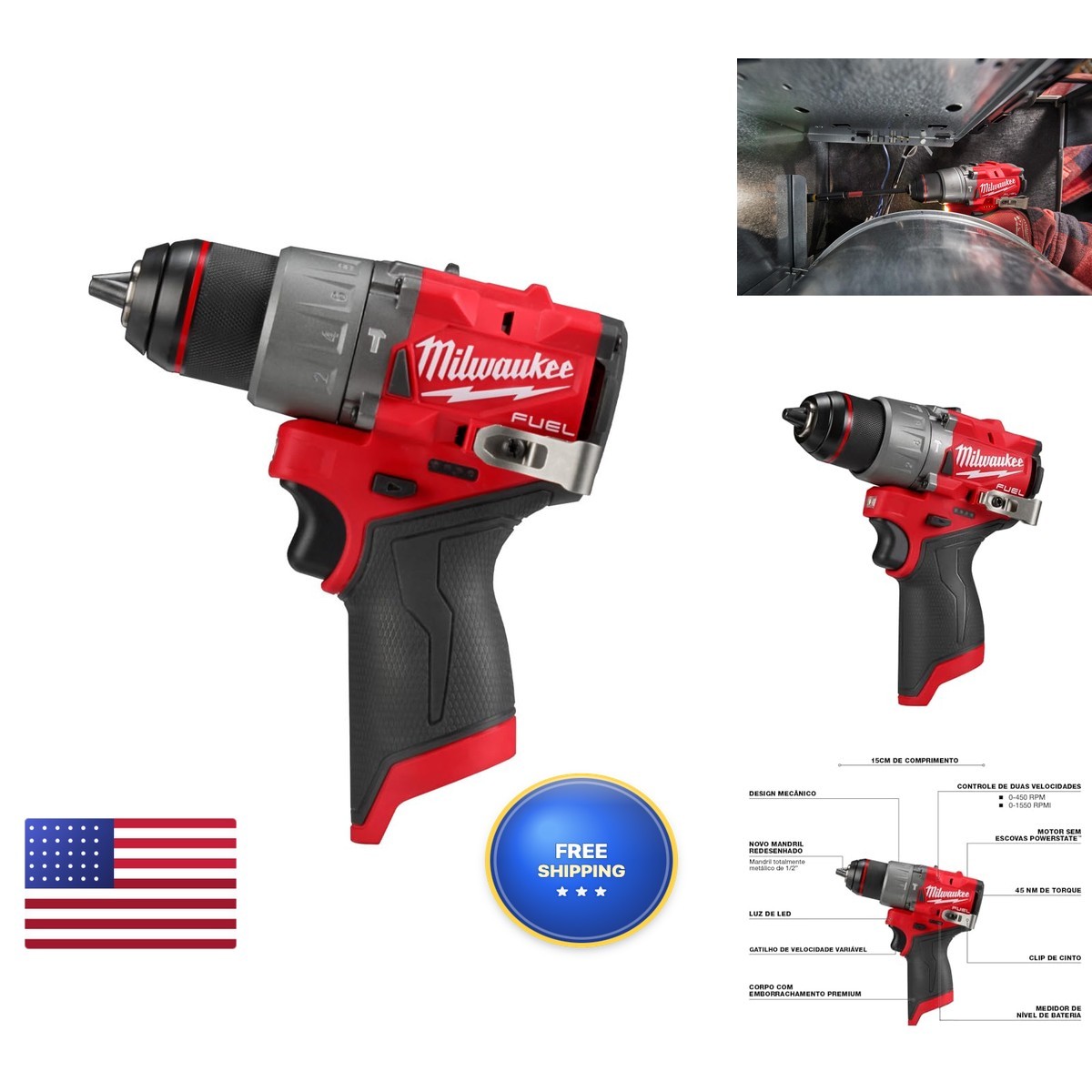 Milwaukee M12 Fuel 1/2 Hammer Drill-Driver 3404-20 Milwaukee M12 Fuel 1/2 Hammer Drill-Driver 3404-20