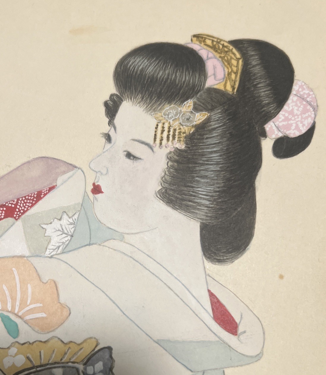 Vintage Kyoto Geisha Bijin Panel Signed Kyoho Hand Painted Japanese Art 10x10