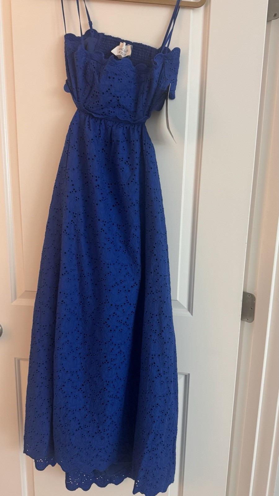 HYACINTH HOUSE FROM TUCKERNUCK Blue Solid Eyelet Smocked Midi Dress Size S NWT HYACINTH HOUSE FROM TUCKERNUCK Blue Solid Eyelet Smocked Midi Dress Size S NWT