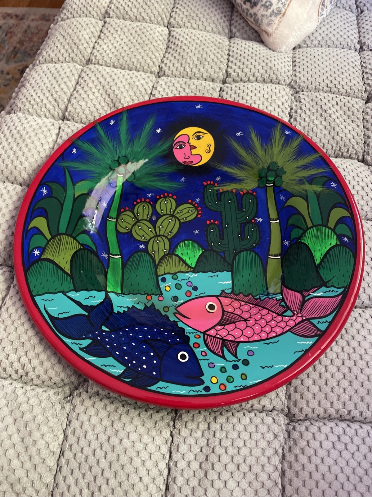 Vintage Mexican Hand Painted Wood Wall Plate Agustin Vargas Signed Vintage Mexican Hand Painted Wood Wall Plate Agustin Vargas Signed