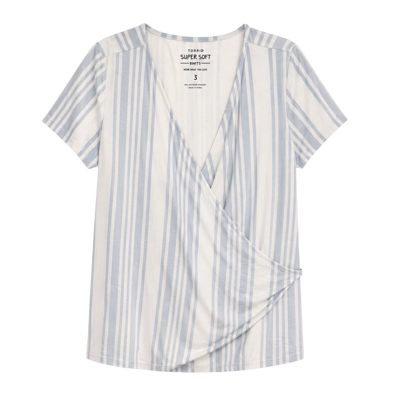 Torrid Super Soft Knits Blue White Stripe Faux Wrap Top Size 3 3X 22-24 12782890 Torrid Super Soft Knits Blue White Stripe Faux Wrap Top Size 3 3X 22-24 12782890