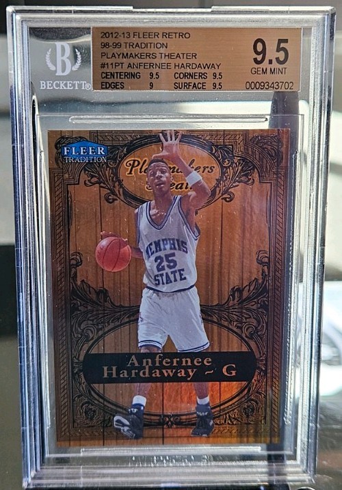 2012-13 Fleer Retro Anfernee Hardaway Playmakers Theatre 65/100 Bgs 9.5 Gem Mint 2012-13 Fleer Retro Anfernee Hardaway Playmakers Theatre 65/100 Bgs 9.5 Gem Mint