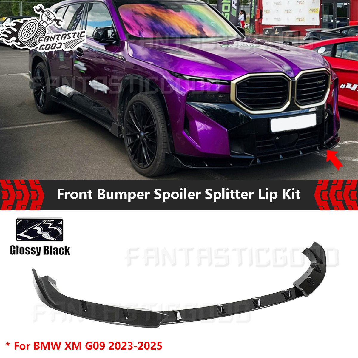 For BMW XM G09 2023-2025 Glossy Black Front Bumper Spoiler Splitter Lip Kit