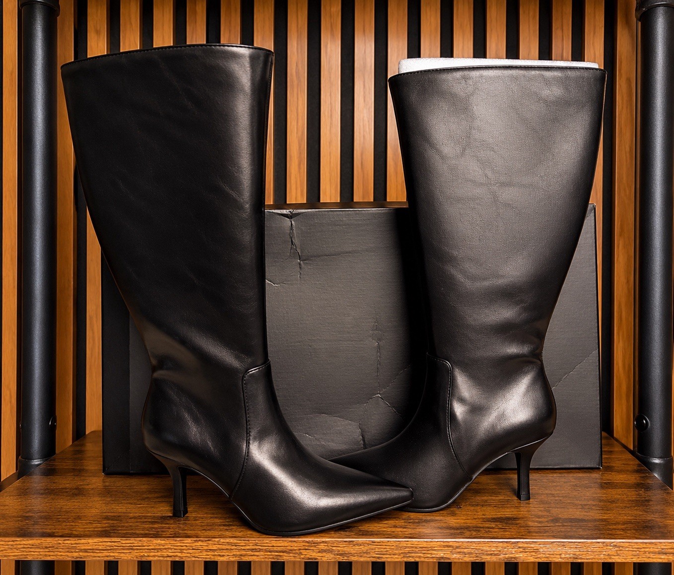 INC International Concepts EXTRA WIDE CALF black leather knee-high boots