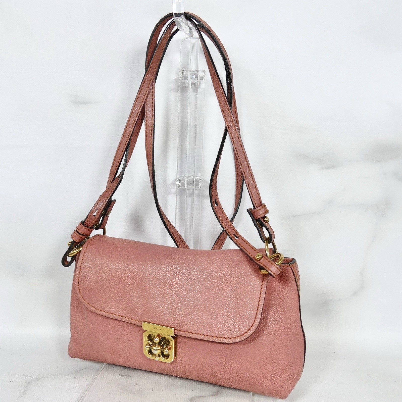 Chloe Elsie Handbag Shoulder Bag 2Way Dusty Pink Leather Authentic