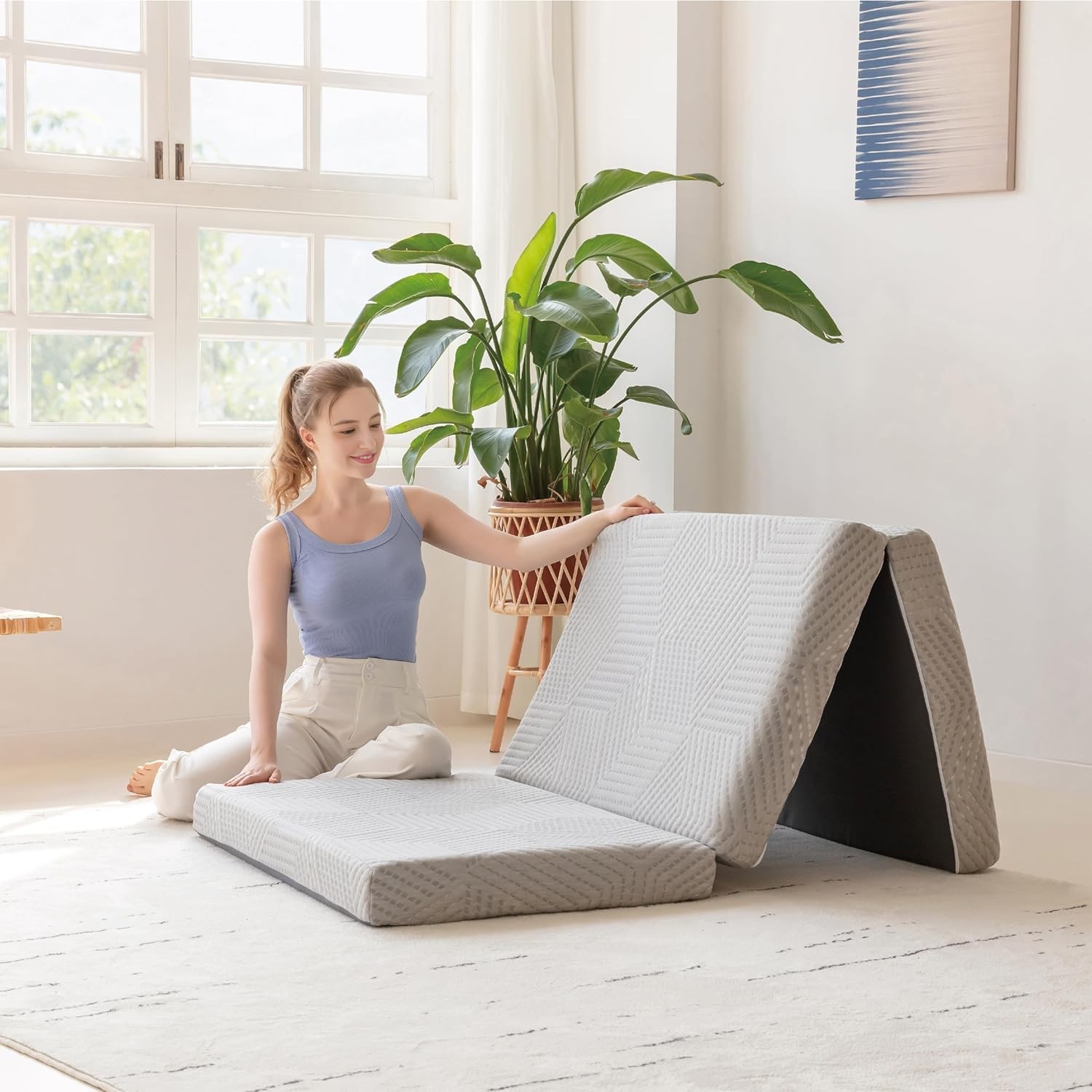 Tri-Fold Memory Foam Mattress Topper 4 inch Twin XL Folding Mattress Collapsible Tri-Fold Memory Foam Mattress Topper 4 inch Twin XL Folding Mattress Collapsible