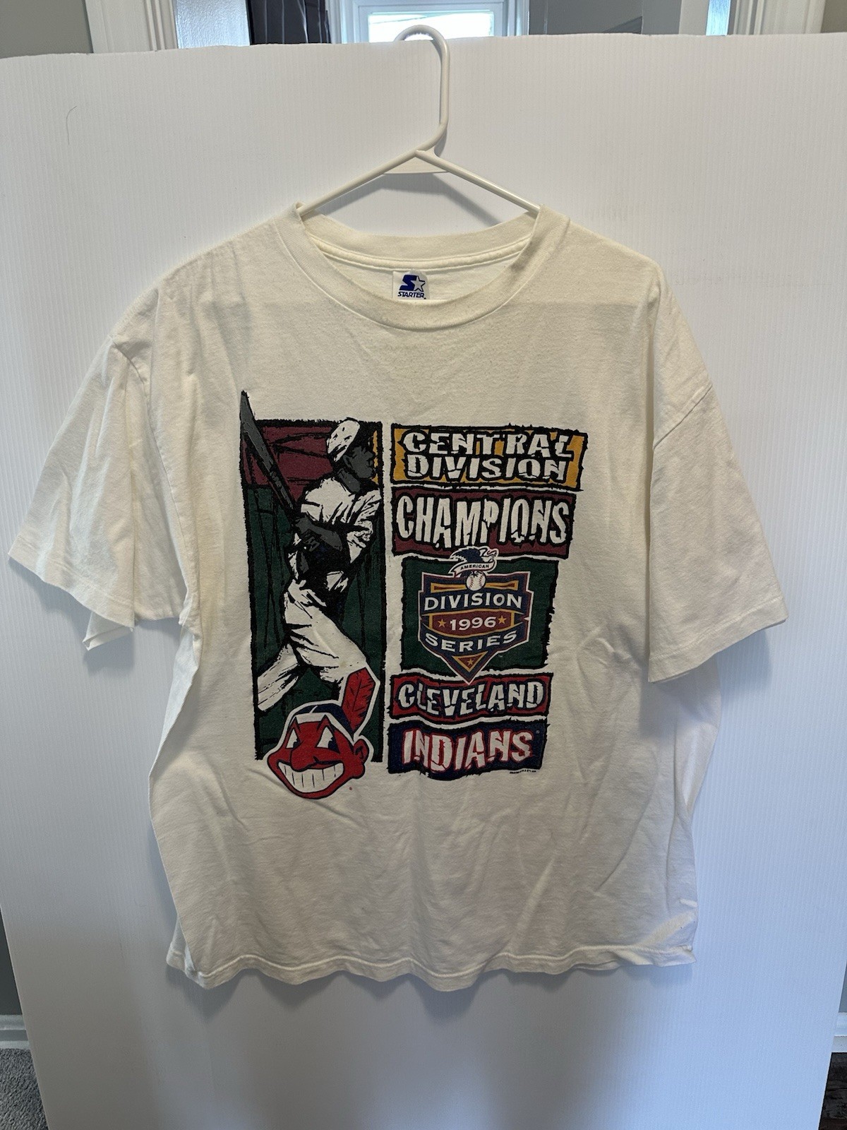 Vintage Starter Cleveland Indians 1996 White AL Central Champs Shirt XL Men READ Vintage Starter Cleveland Indians 1996 White AL Central Champs Shirt XL Men READ