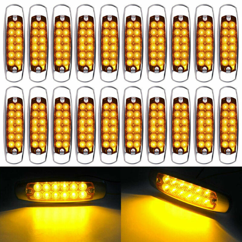10/20PCS Amber Side Marker Light Clearance 12-LED Truck Trailer For Peterbilt