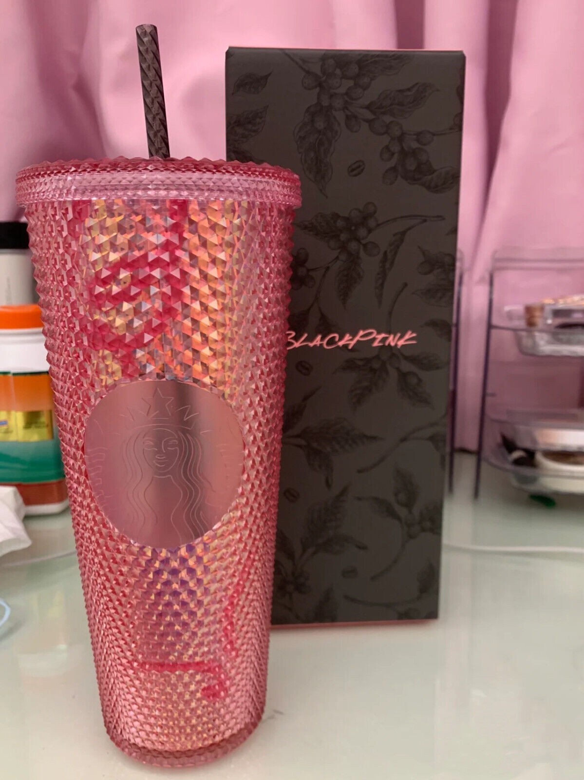 New Starbucks Studded Cold Drink Cup Black & Pink with Box 24oz Rhinestone Mug New Starbucks Studded Cold Drink Cup Black & Pink with Box 24oz Rhinestone Mug
