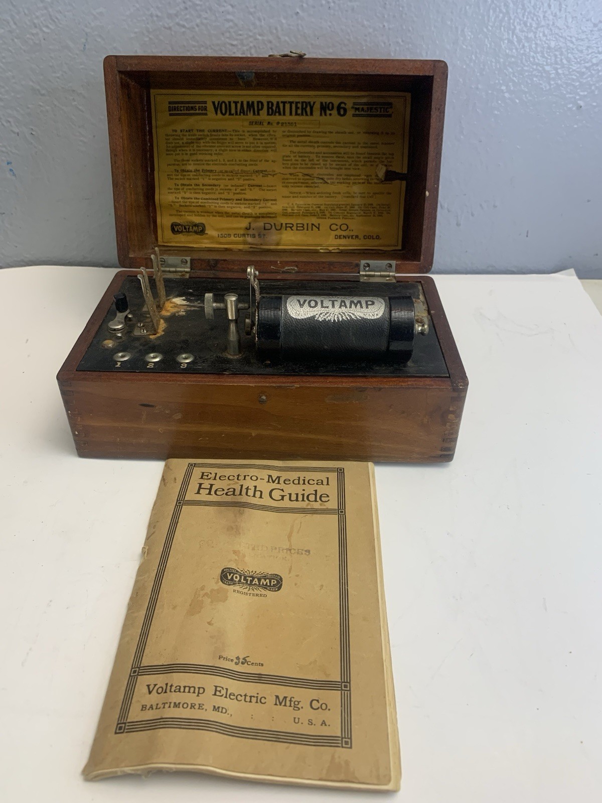 Voltamp Battery No.6 Electrotherapy Device J, Durbin CO. Denver Co. W/ Manual Voltamp Battery No.6 Electrotherapy Device J, Durbin CO. Denver Co. W/ Manual