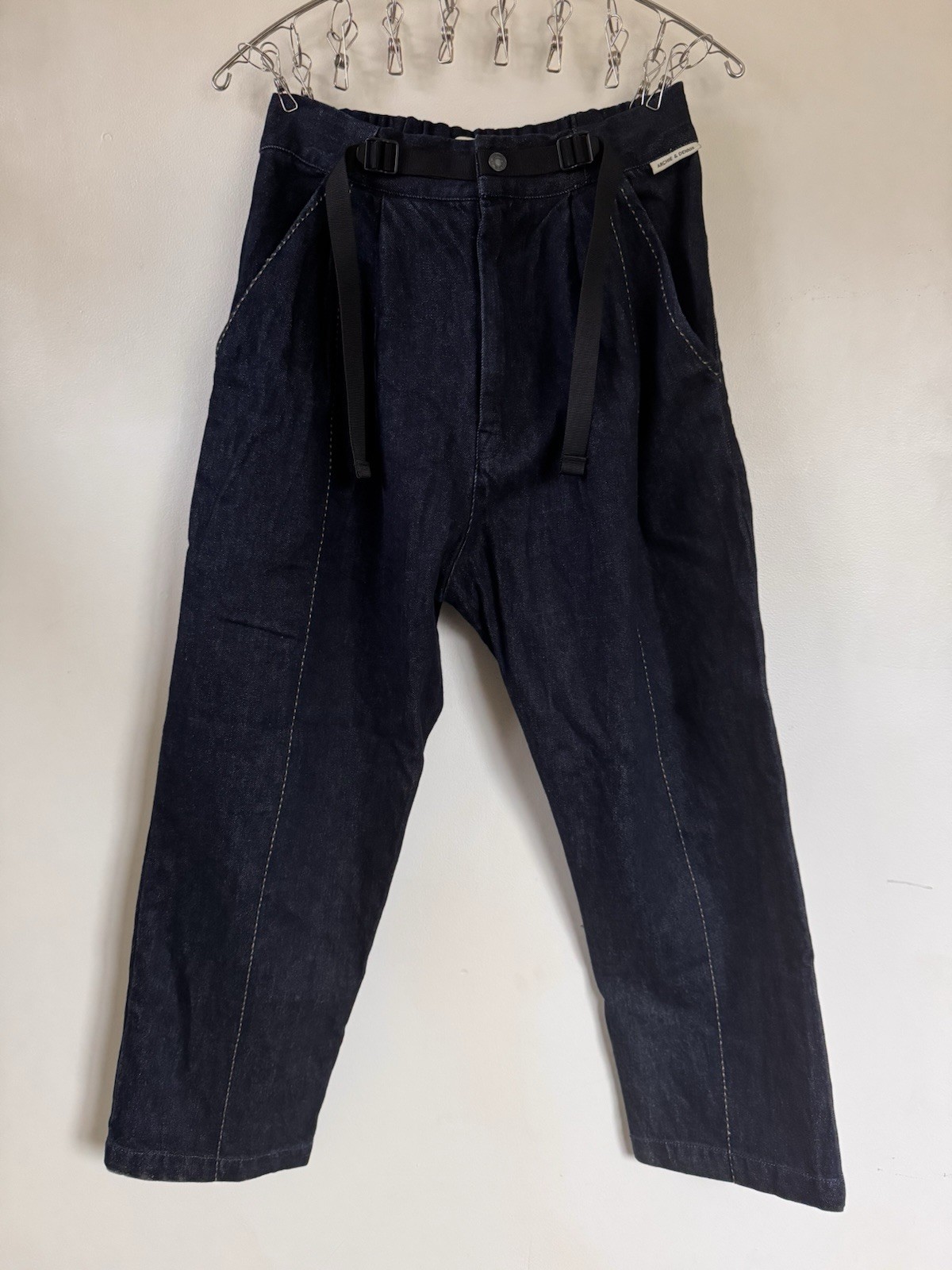 Archie and Dennis Patton Pants Size S Denim Indigo Blue Double Built In Belt Archie and Dennis Patton Pants Size S Denim Indigo Blue Double Built In Belt