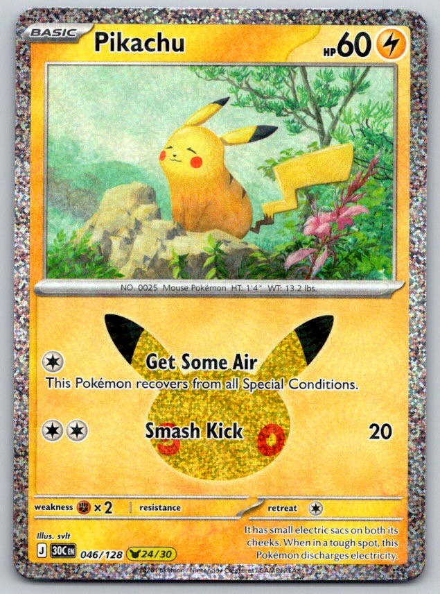 Pikachu Holo ME: 30th Celebration 046/128 Pokemon Card NM Pikachu Holo ME: 30th Celebration 046/128 Pokemon Card NM