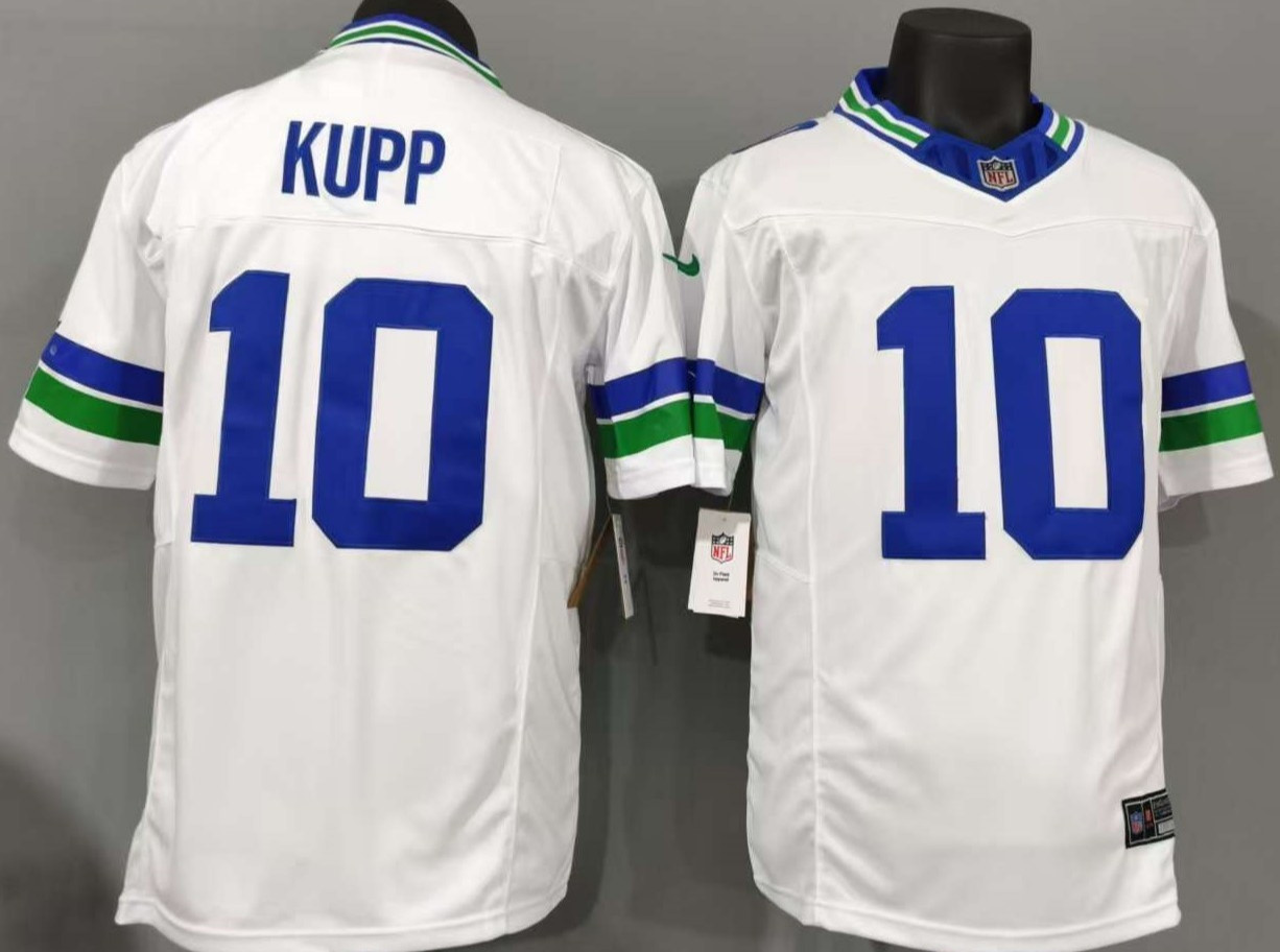 Tariffs​ Free SEA Seahawks F.U.S.E Throwback White Sewn Stitched Jersey.