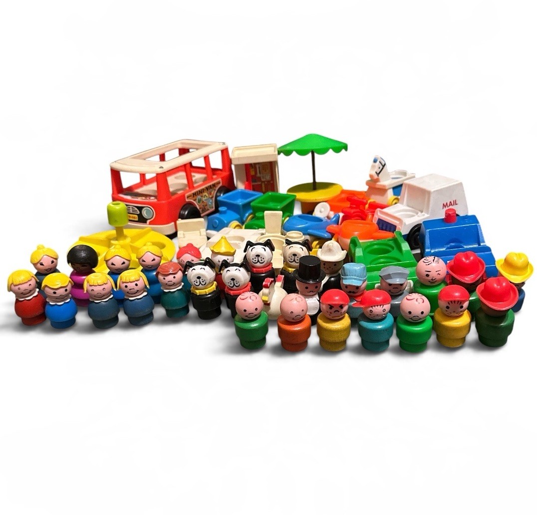 Vintage Fisher Price Little People Lot 48 Piece Figures Animals Cars Accessories