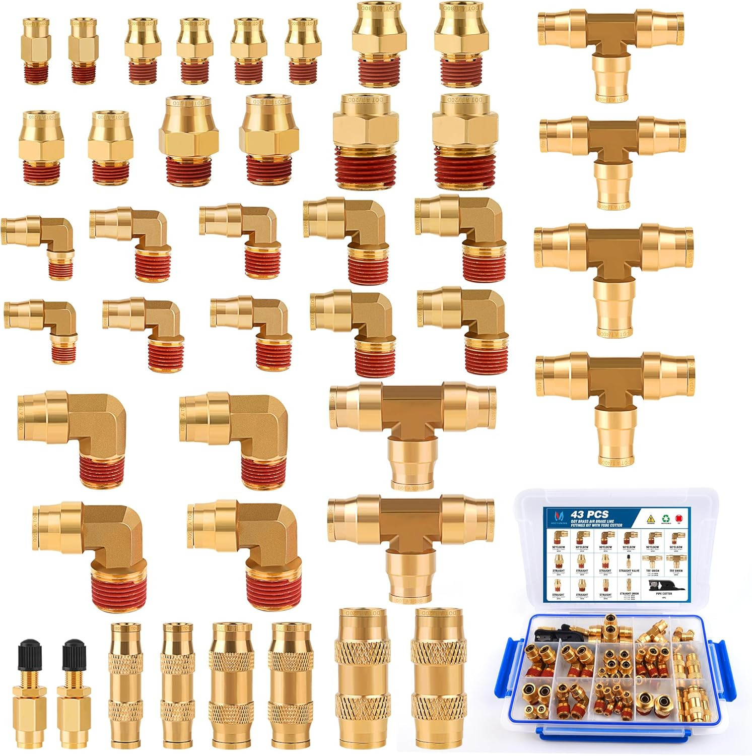 43Pcs Brass DOT Air Line Fittings Assortment Kit For Truck Trailers Brake System