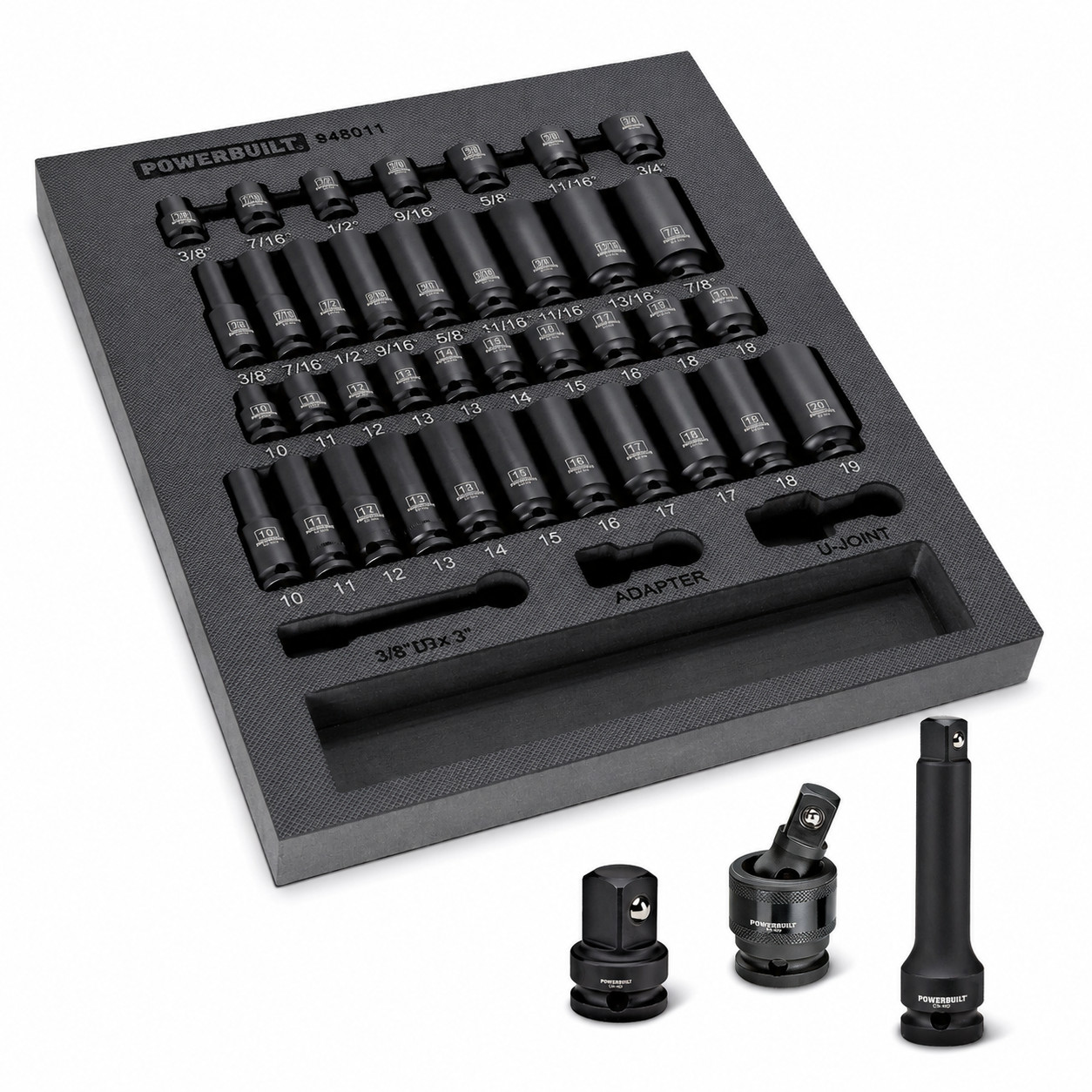 Powerbuilt 40 Piece 3/8 Inch Drive 6 Point SAE & Metric Pro Tech Impact Socket