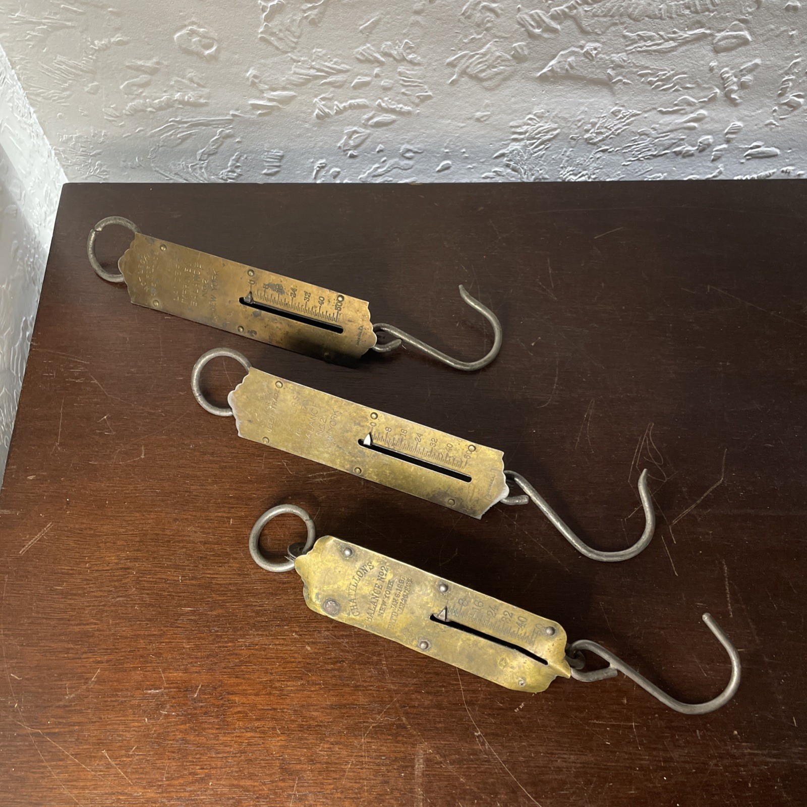 lot of 3 antique brass pocket spring scales Chatillons Landers USA