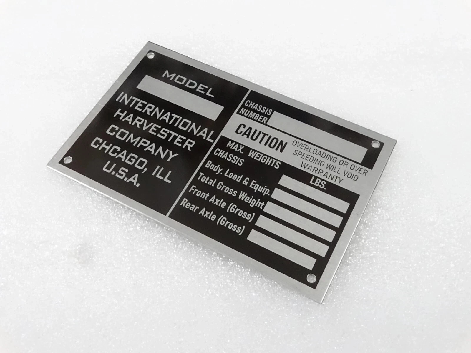 3X DATA PLATE FOR VINTAGE INTERNATIONAL HARVESTER COMPANY TRUCK DATE #V257-7 3X DATA PLATE FOR VINTAGE INTERNATIONAL HARVESTER COMPANY TRUCK DATE #V257-7