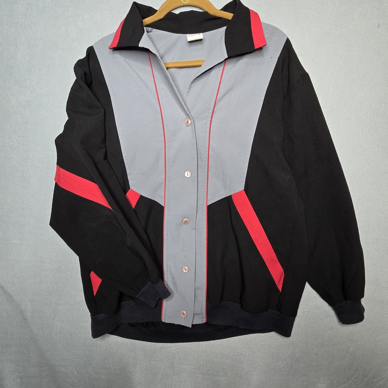 Vtg 80s GW Division of Graff Colorblock Jacket Shirt Top Large Gray Red USA Vtg 80s GW Division of Graff Colorblock Jacket Shirt Top Large Gray Red USA