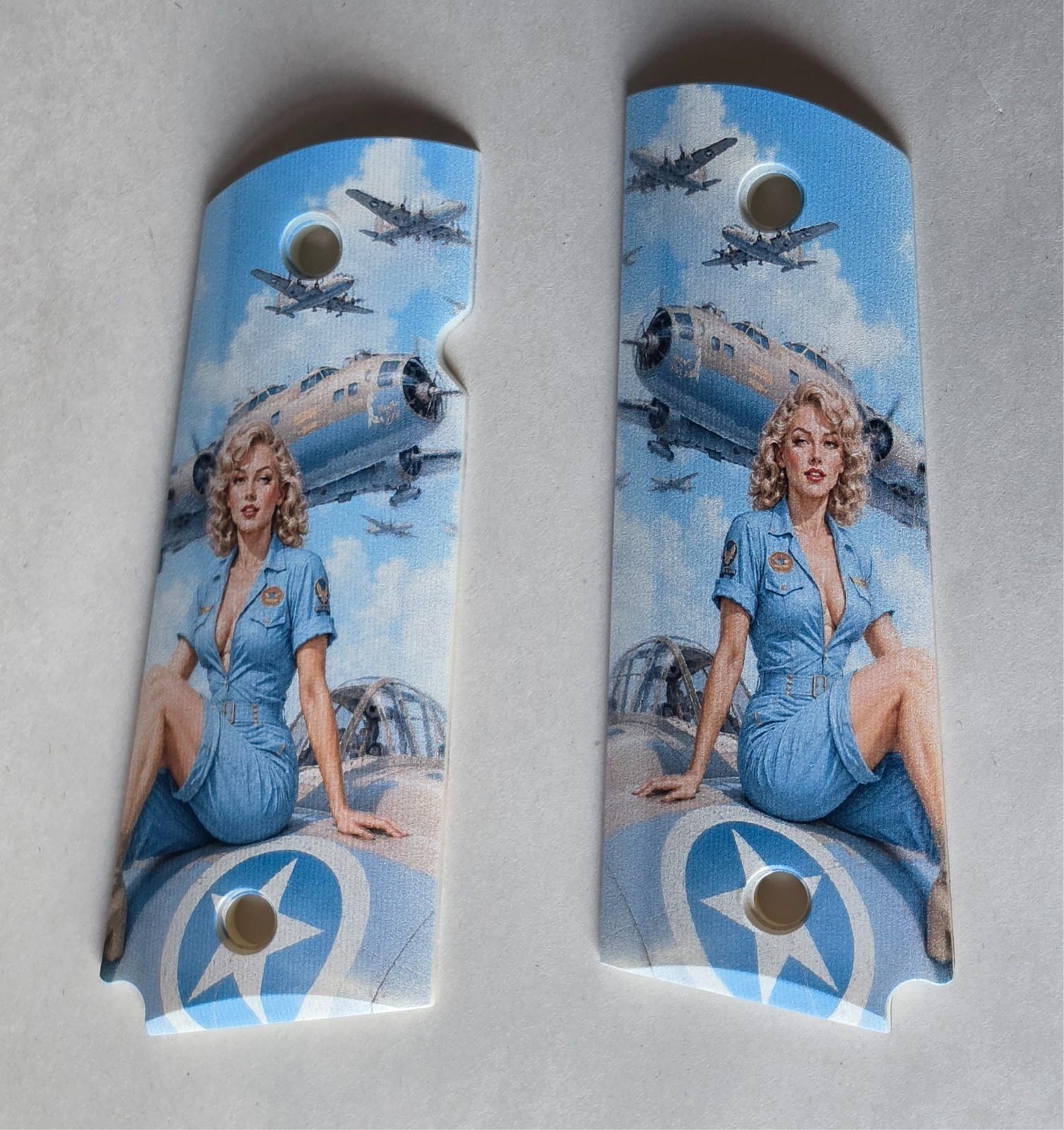 1911 Fullsize WWII Pinup Girl in light blue on plane