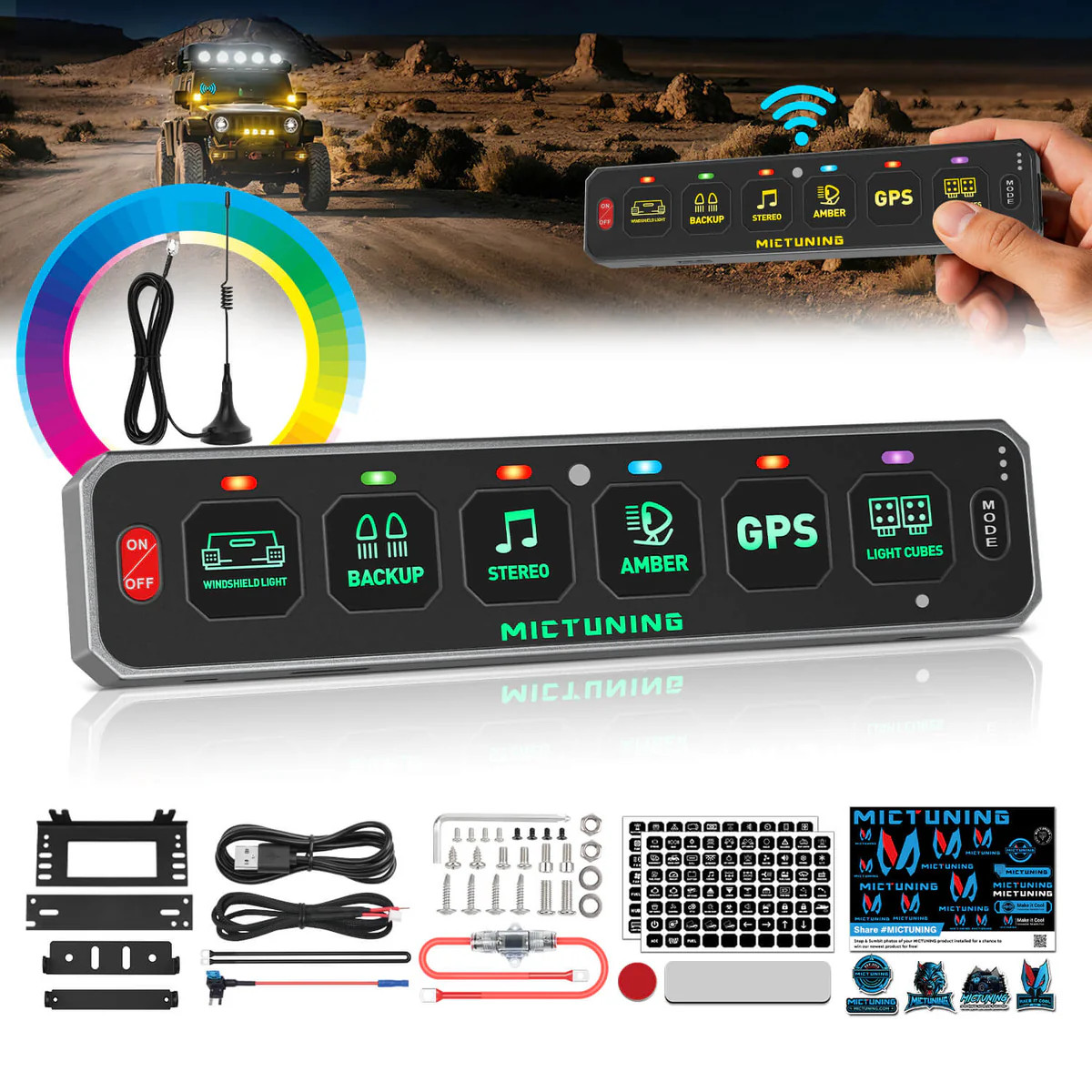 MICTUNING Wireless 6 Gang Slim Switch RGB MS-W Automatic Dimmable Switch Panel