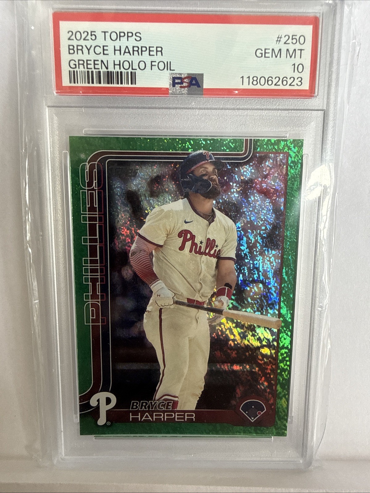 2013 Topps Bryce Harper Green Holo Foil #250 72/99 PSA 10 Pop 1