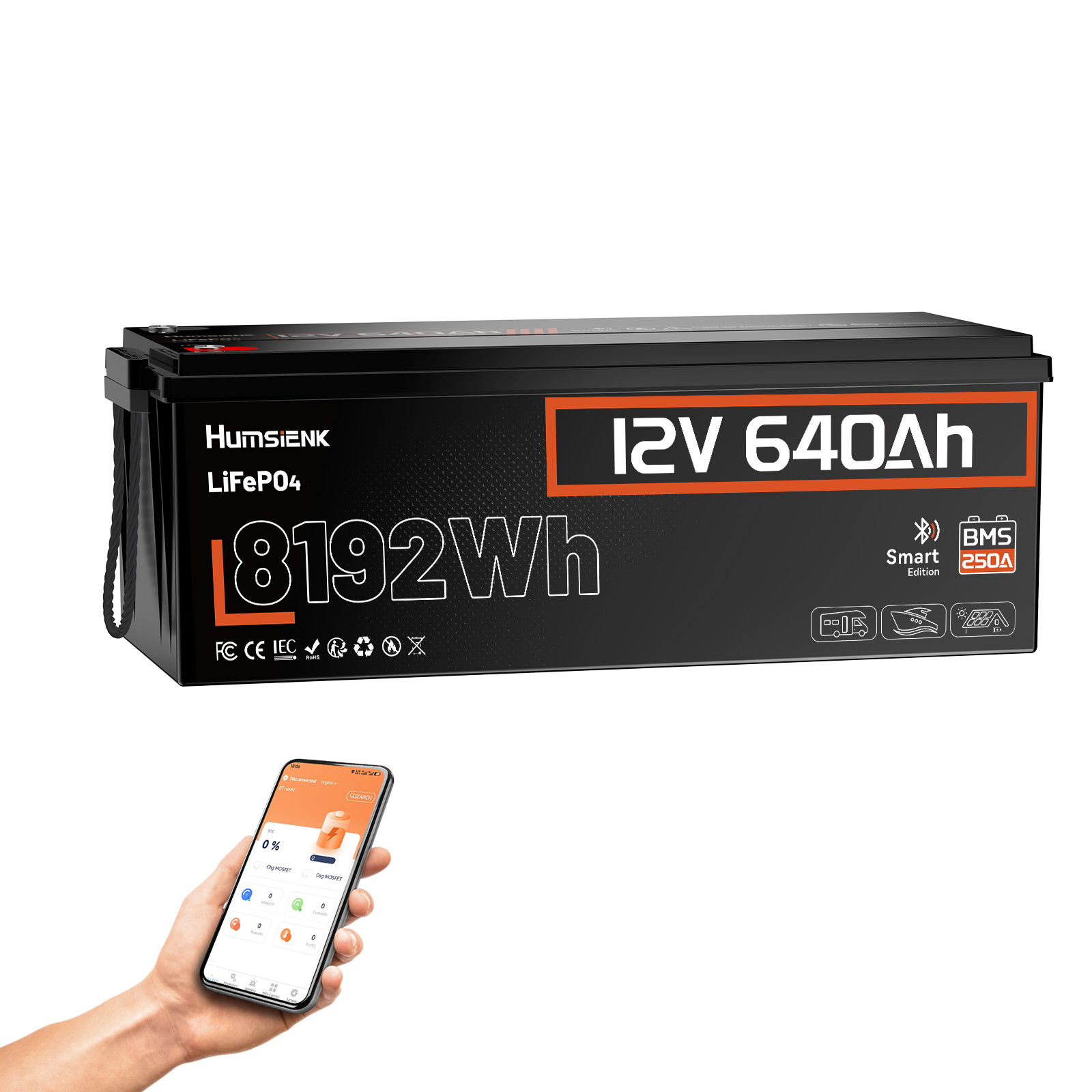 1-4Pack 8192Wh 12V 640Ah LiFePO4 Battery 250A BMS Bluetooth APP Solar Off-Grid