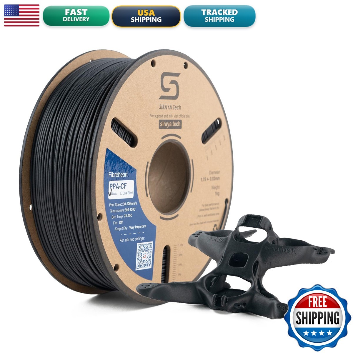 Siraya Tech Fibreheart PPA-CF 3D Printer Filament, High-Strength, Black 1kg Siraya Tech Fibreheart PPA-CF 3D Printer Filament, High-Strength, Black 1kg
