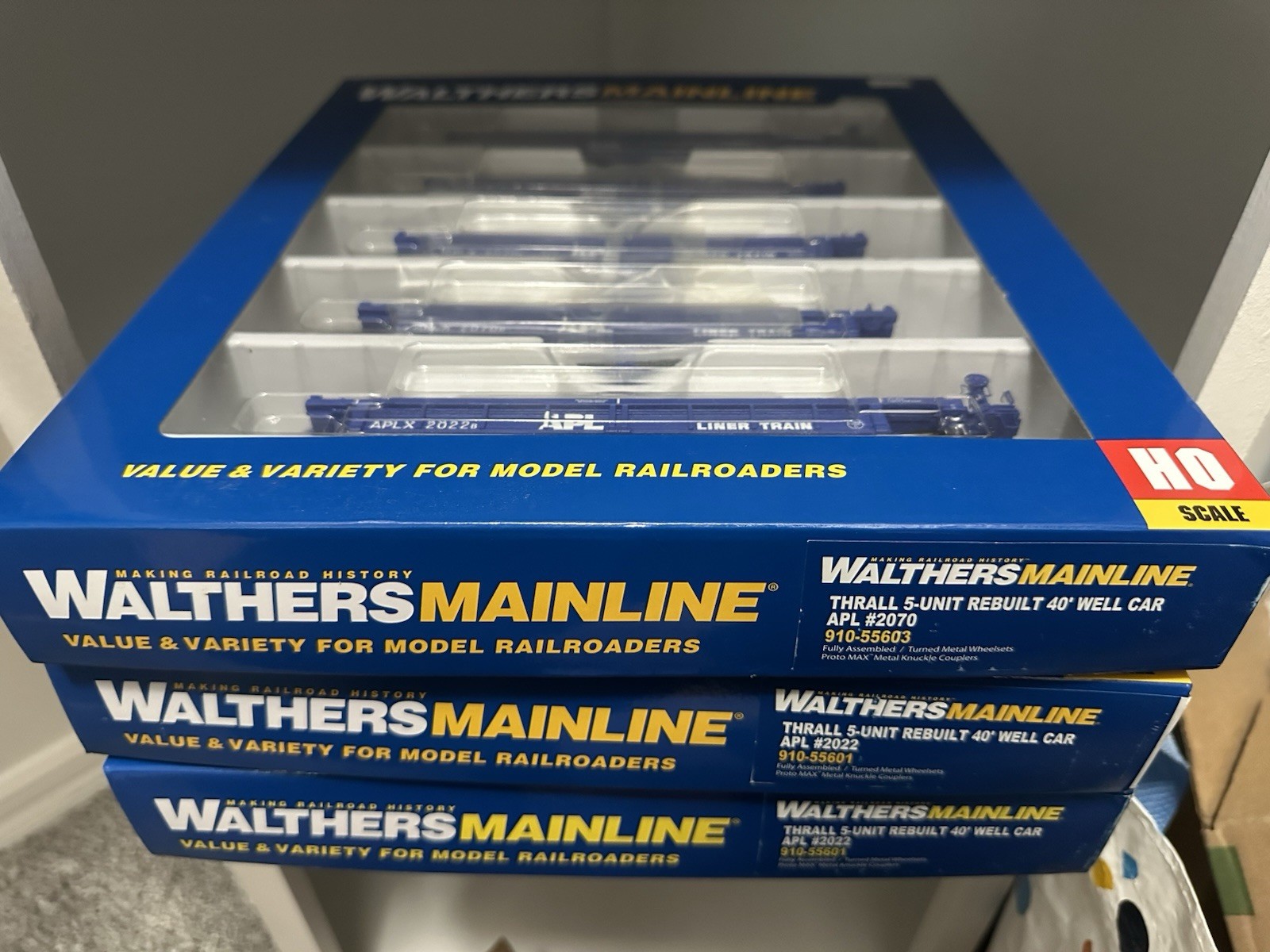 HO Scale Lot Of 3 Walthers 40’ Rebuilt Thrall 5 Unit Wellcars APL HO Scale Lot Of 3 Walthers 40’ Rebuilt Thrall 5 Unit Wellcars APL