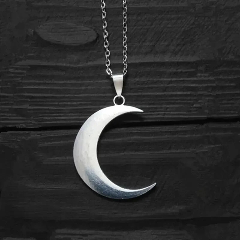 Silver Color Big Crescent Moon Necklace Gothic Style Amulet Pendant Lunar Phases Silver Color Big Crescent Moon Necklace Gothic Style Amulet Pendant Lunar Phases