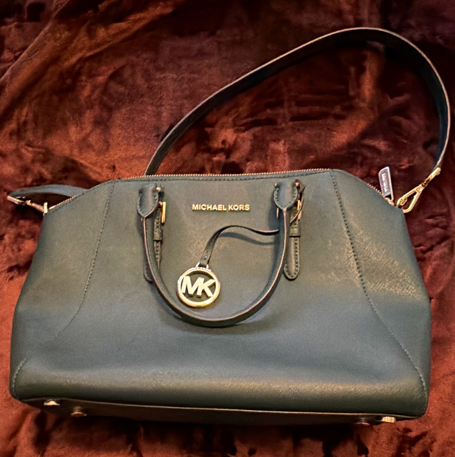 Michael Kors Black Logo Zip Satchel Top Handle Bag Detachable Strap Gold Michael Kors Black Logo Zip Satchel Top Handle Bag Detachable Strap Gold