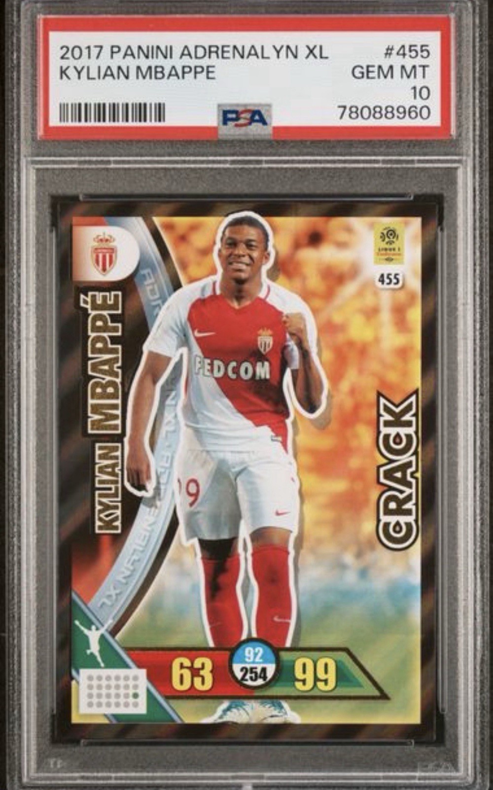 2017-18 Panini Adrenalyn XL Ligue 1 Kylian Mbappé #455 RC PSA 10. Rookie POP 38