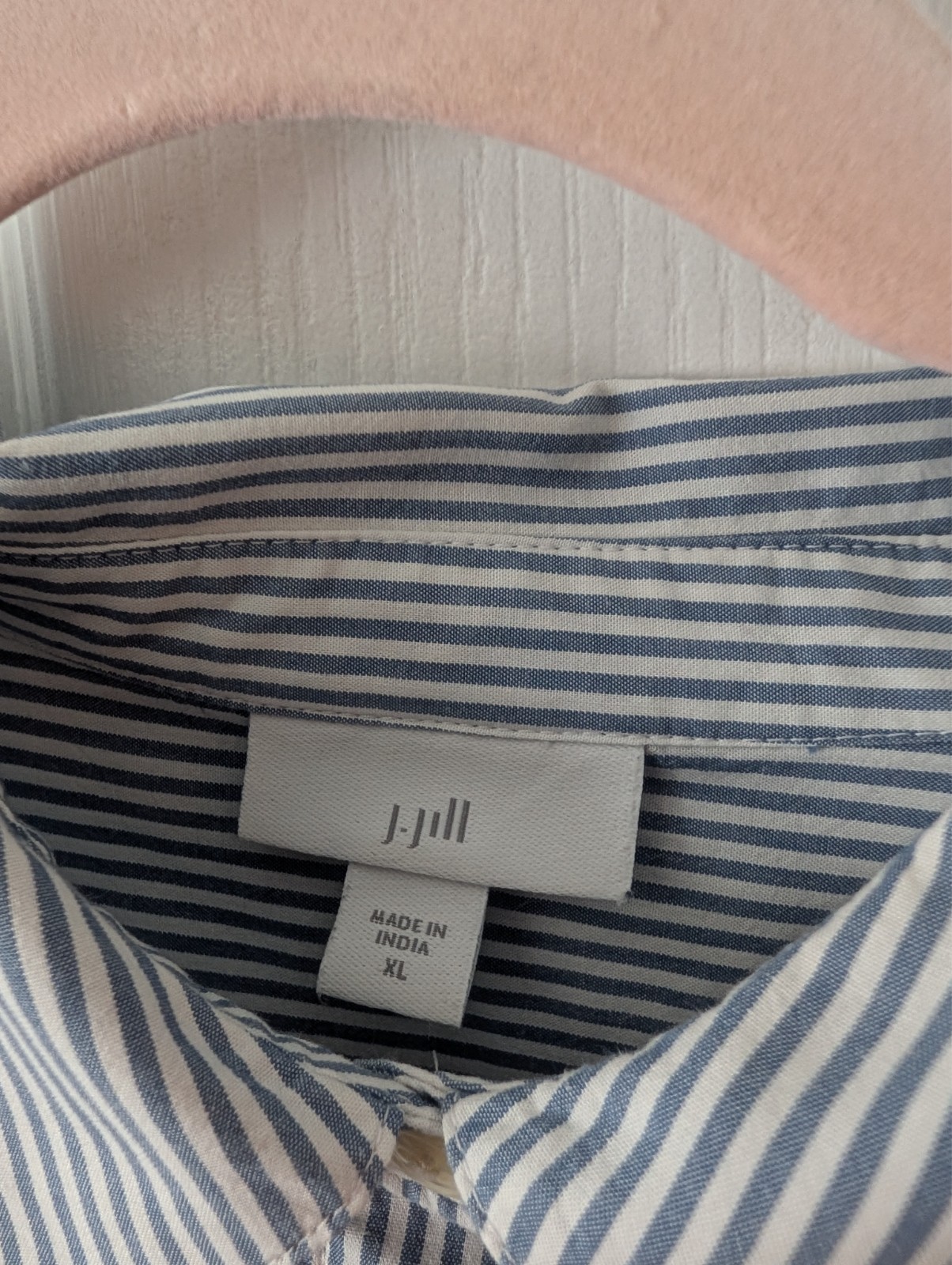J Jill Blue and White Strip Blouse with Collar and Smocked cuffs XL